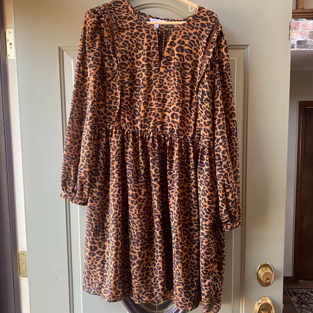 Leopard print dress! So cute with boots for fall! Time and Tru brand. Si…